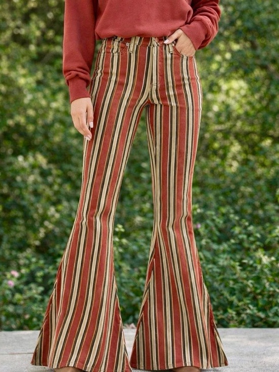 Lainey Wilson Pants - Wrangler x Lainey Wilson Women's Super Flare Striped Pants in Rust Multi
